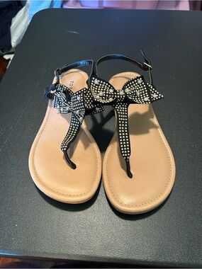 Torrid black rhinestone bow sandals 9W